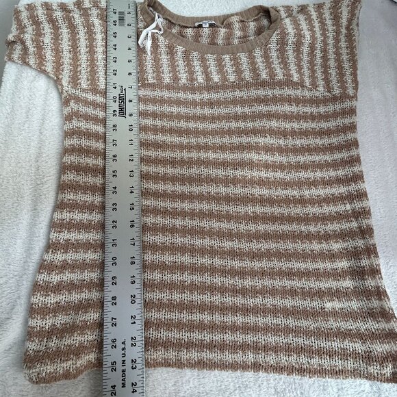 Splendid Womens Medium Brown Cream Striped Knitted Sweater Pullover Lightweight - Picture 8 of 8